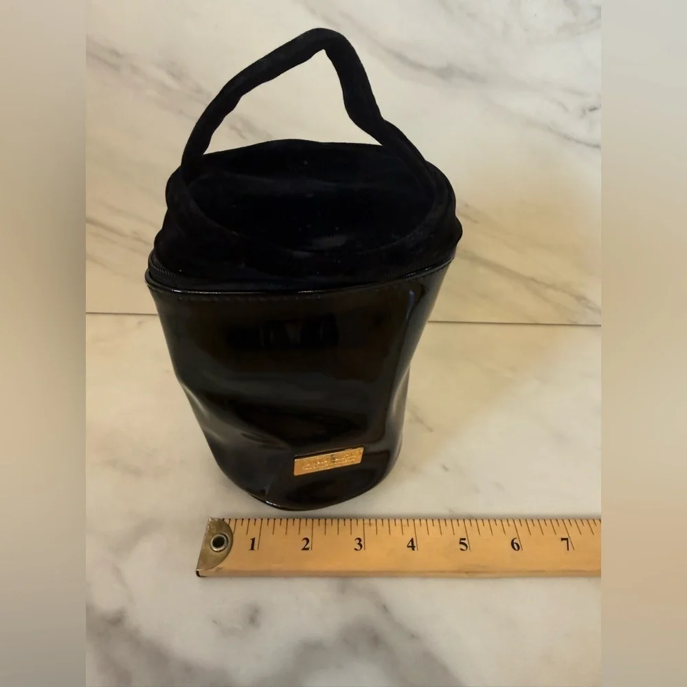 Carolina Herrera Black Patent Good Girl Case Makeup Bag Gold Logo Luxe Travel